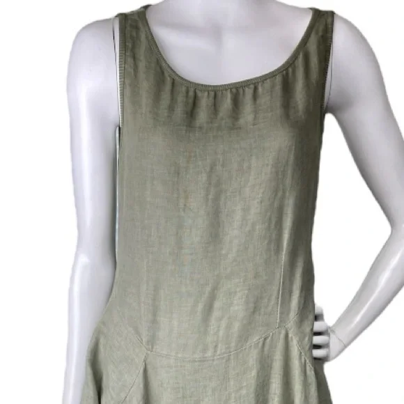 INIZIO 100% Linen Green Tiered Midi Tank Dress Sleeveless Stretch Women’s Medium - Picture 8 of 16